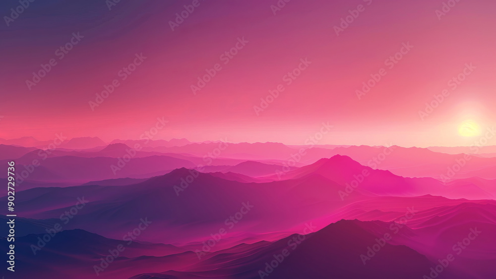 Vibrant Sunset Over Mountain Ranges in Pink and Purple Hues Vibrant Sunset Over Mountain Ranges in Pink and Purple Hues