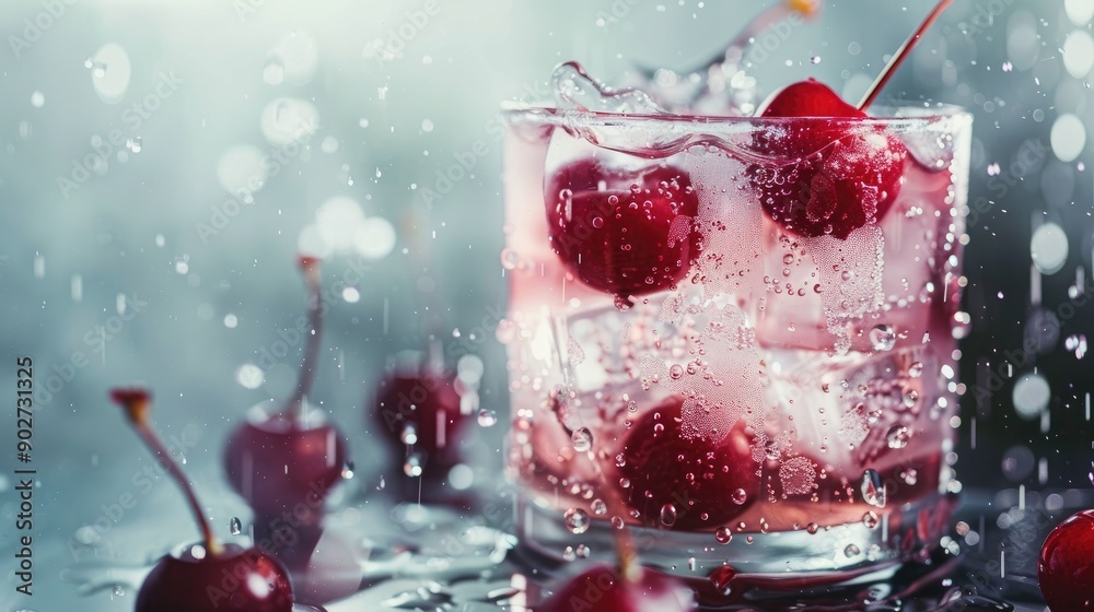 Cherry cocktail through misted glass Cherry cocktail through misted glass