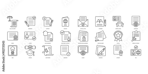 Legal document icons set. Set of editable stroke icons.Set of Legal document