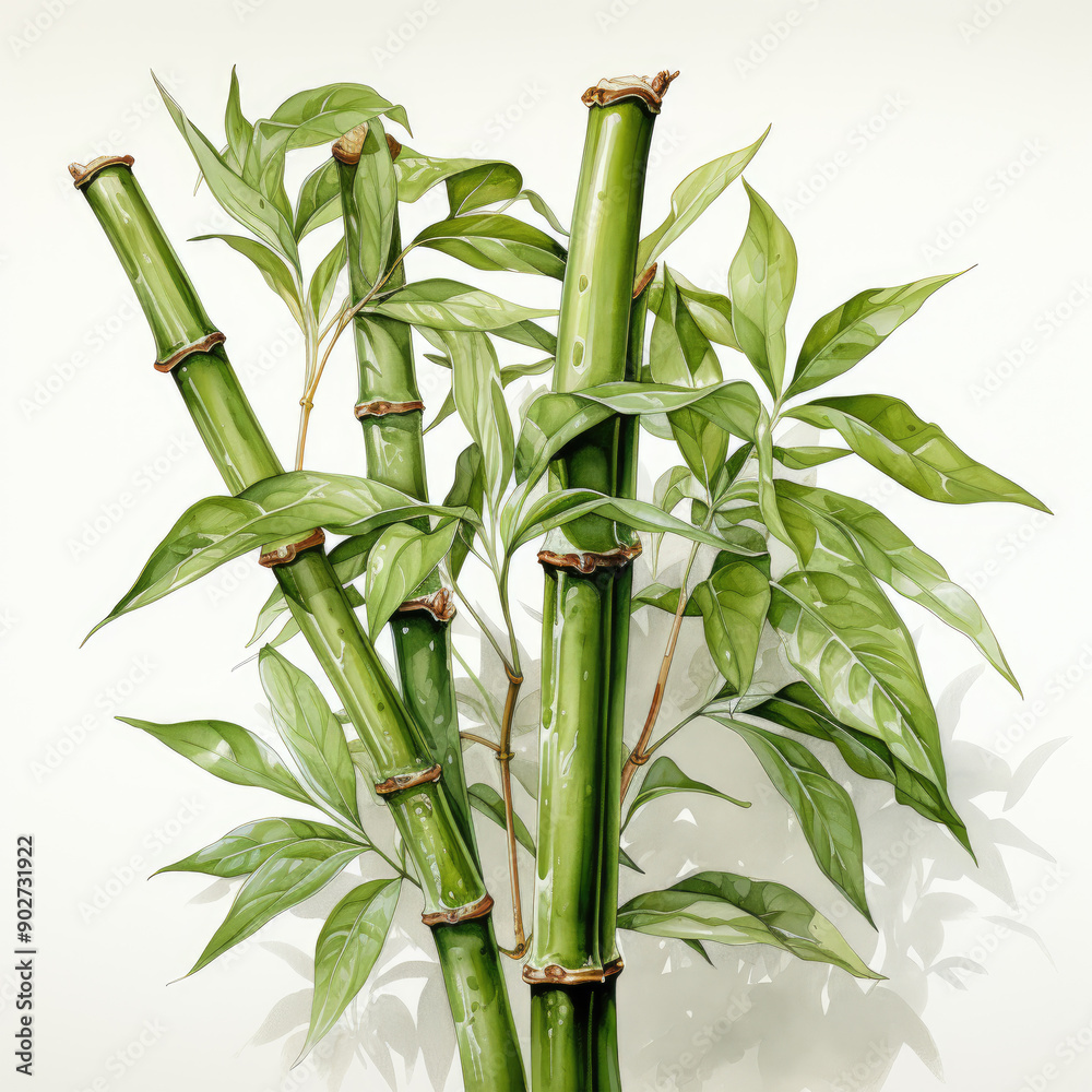 Fototapeta premium Watercolor Bamboo, clipart Illustration, Generative Ai