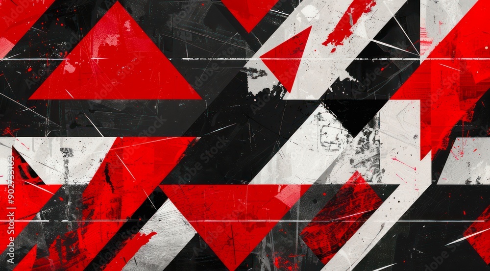 Fototapeta premium Red, black and white abstract geometric background. Lines, triangles, rectangles and angled shapes.
