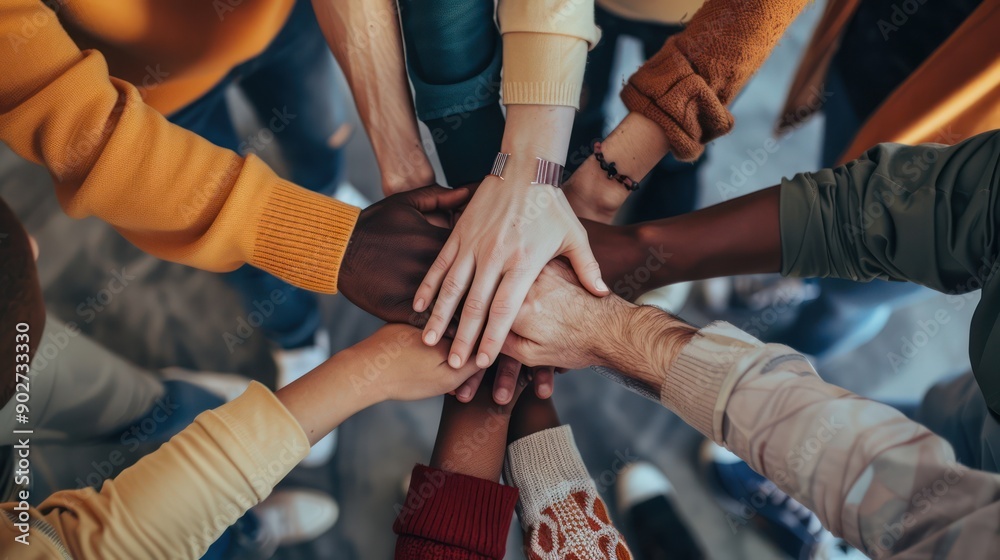 A diverse group of people holding hands in a circle, symbolizing unity and inclusion A diverse group of people holding hands in a circle, symbolizing unity and inclusion