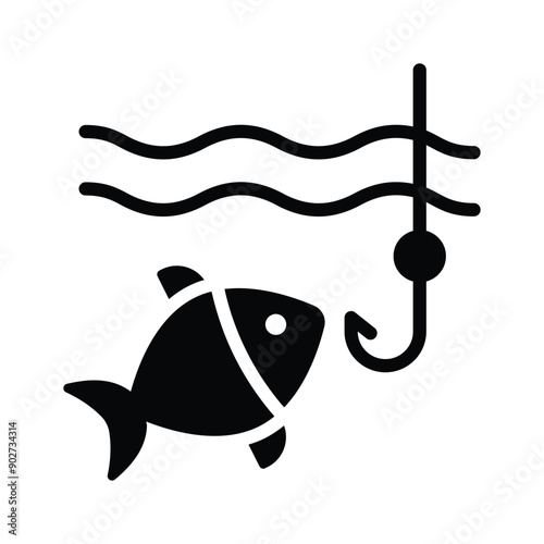 Fish and a rod shows the vector icon of fishing