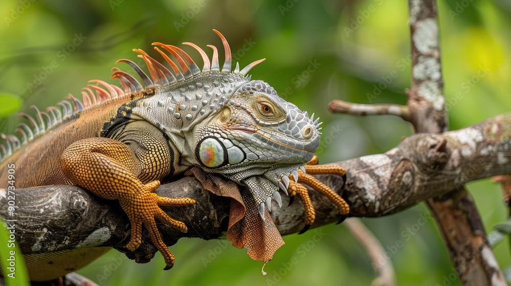 Green Iguana basking on branch in Puerto Viejo Costa Rica Green Iguana basking on branch in Puerto Viejo Costa Rica
