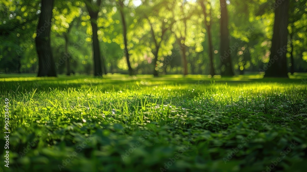 Naklejka premium Green foliage in springtime park