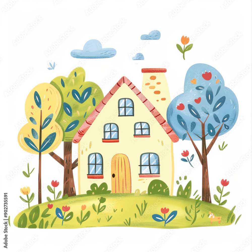 Country house, children's drawing drawn with pencils Country house, children's drawing drawn with pencils