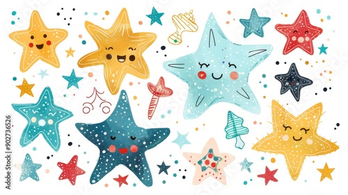 Doodles of sparkling stars, glitter, and twinkles in a playful hand-drawn style.
