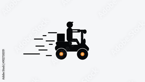 Food delivery rider sit on scooter in side view ,Scooter or motorcycle drivers deliver food on white background.