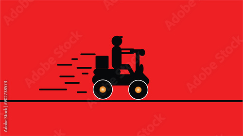 Online delivery service concept, online order tracking, delivery home and office on red background.