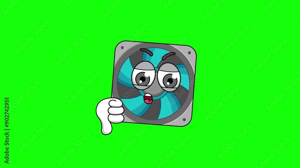computer fan cartoon with thumb-down hand, emoji green screen animation computer fan cartoon with thumb-down hand, emoji green screen animation