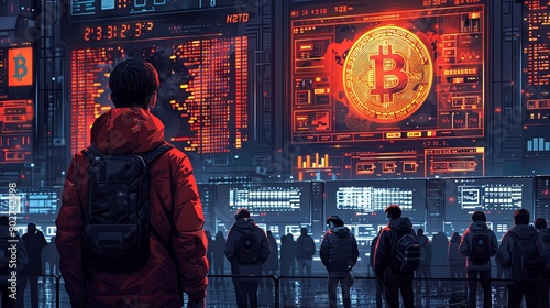 vector, illustraiton, blockchain per investire nelle crypto valute, bitcoin, eterium, nft photo