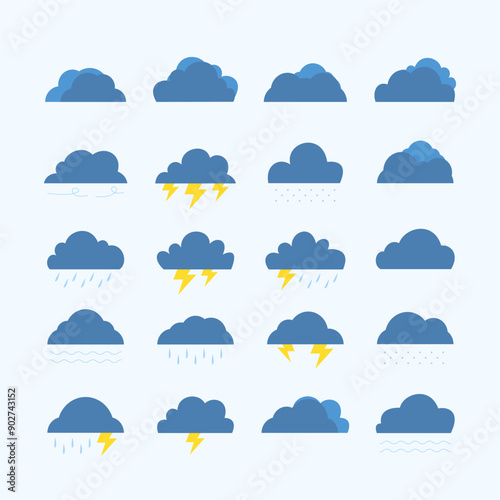 Blue clouds and lightning Set Vector Collection