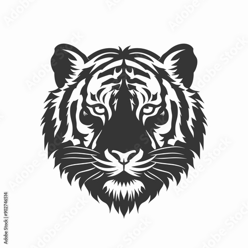 Tiger vector minimalistic black icon on white background. Logo, logotype, emblem, badge, sticker