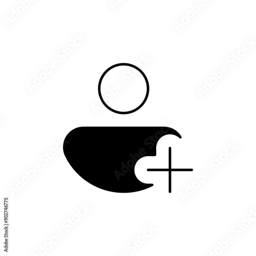 Simple, Modern Silhouette of a Person with Plus Sign for User Addition, Account Creation, Team Expansion, Profile Setup, Membership Registration, Join Button, New Member, Signup, Social Media, Contact