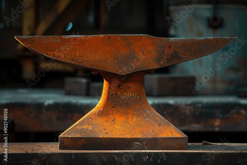 A metal object sits on top of a table