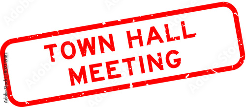 Grunge red town hall meeting word square rubber seal stamp on white background