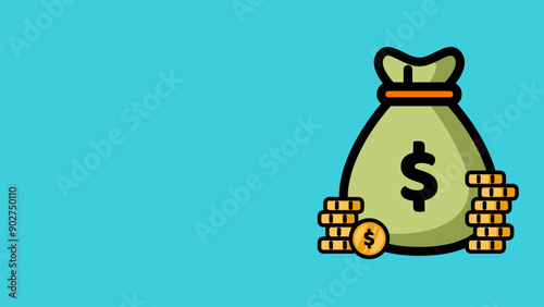Financial Success. Illustration graphic of a bag of dollars and a pile of coins.