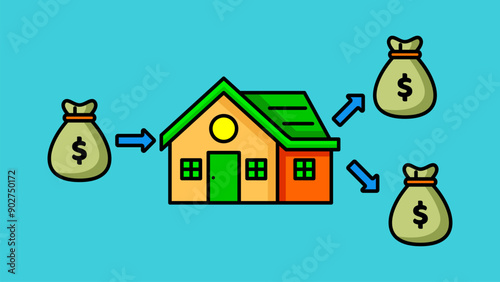 Illustration graphic of a House and Money. Illustrating investment and property business