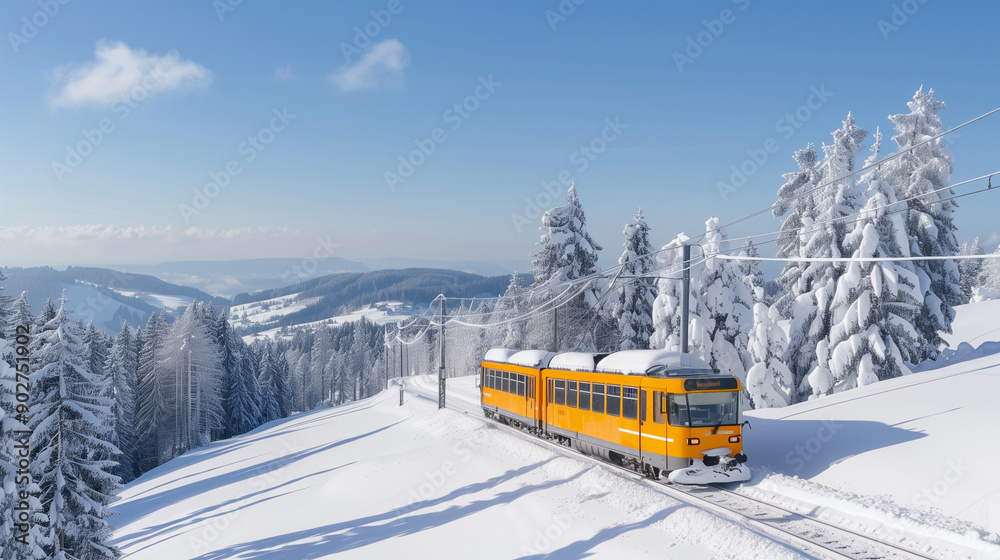 Funicular traveling in snowy landscape Funicular traveling in snowy landscape