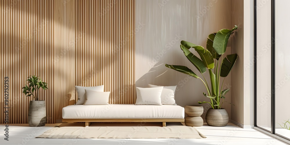 Minimalist Living Room Interior Design With Wooden Wall Panels And ...