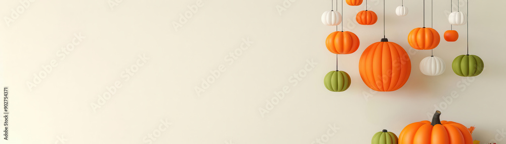 Pumpkin and spirit mobile, hanging decorations, flat design illustration Pumpkin and spirit mobile, hanging decorations, flat design illustration