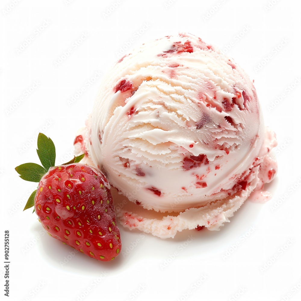 Strawberry Ice Cream Scoop with Fresh Strawberry, Isolated on White Background Strawberry Ice Cream Scoop with Fresh Strawberry, Isolated on White Background
