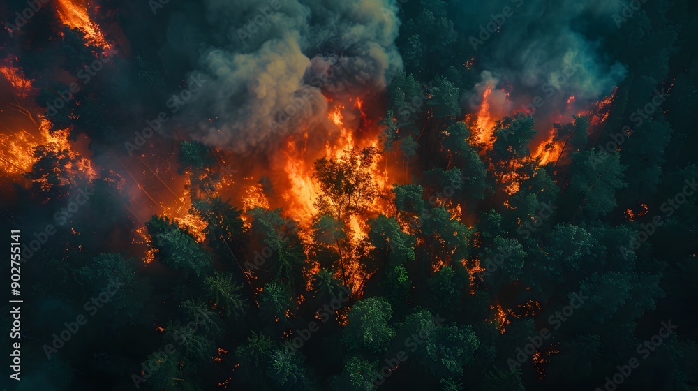Devastation Unleashed. Raging forest fire spreading destruction Devastation Unleashed. Raging forest fire spreading destruction
