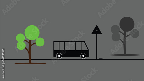 Scenes of cars and pedestrians,simple delivery car and bus vector illustration.