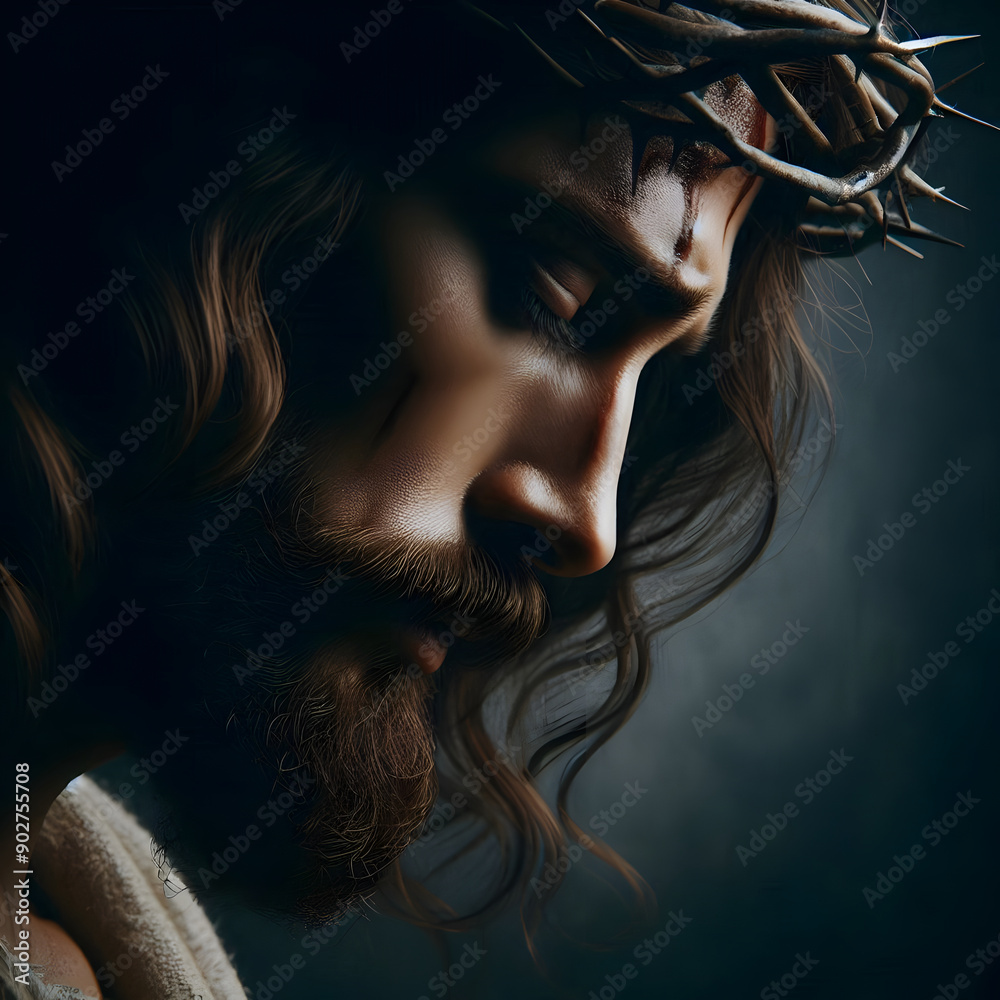 Naklejka premium Portrait of Jesus Christ - A Reflection of Divine Grace