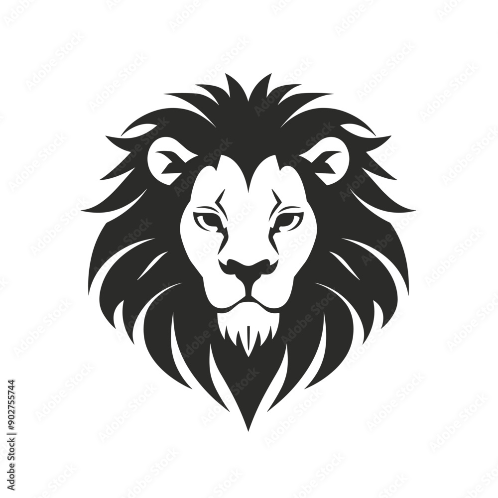 Obraz premium Lion vector minimalistic black icon on white background. Logo, logotype, badge, emblem, sticker