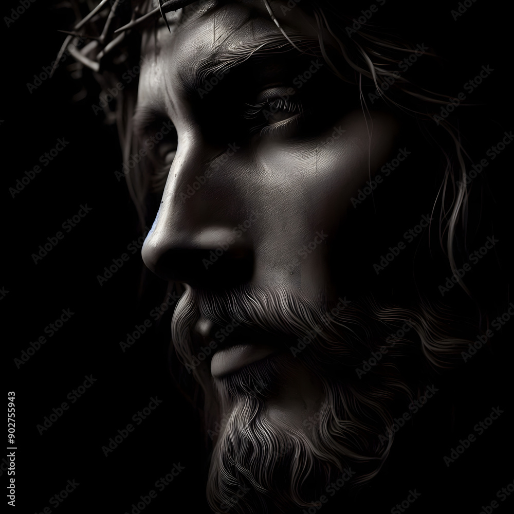A detailed and realistic image of the face of Jesus, capturing a profound sense of compassion, wisdom, and serenity. The expression on Jesus' face reflects deep empathy and a calm presence, with finel A detailed and realistic image of the face of Jesus, capturing a profound sense of compassion, wisdom, and serenity. The expression on Jesus' face reflects deep empathy and a calm presence, with finel