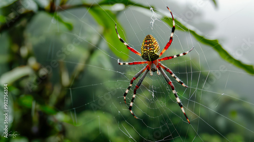 Exotic Spider in the Rainforest Close-Up of a Colorful and Intriguing Spider Perched on a Tree Branch Amidst the Lush Greenery of a Tropical Rainforest Showcasing Nature's Diverse Beauty Digital Art