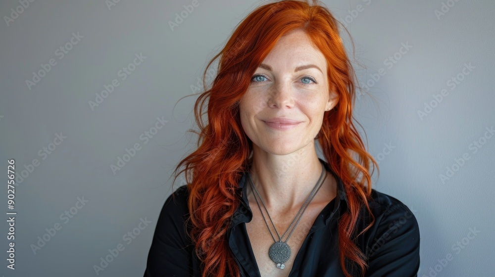 A person with bright red hair wearing a black shirt, possibly in an urban or streetwear setting A person with bright red hair wearing a black shirt, possibly in an urban or streetwear setting