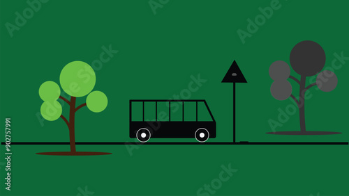 Scenes of cars and pedestrians,simple delivery car and bus vector illustration.