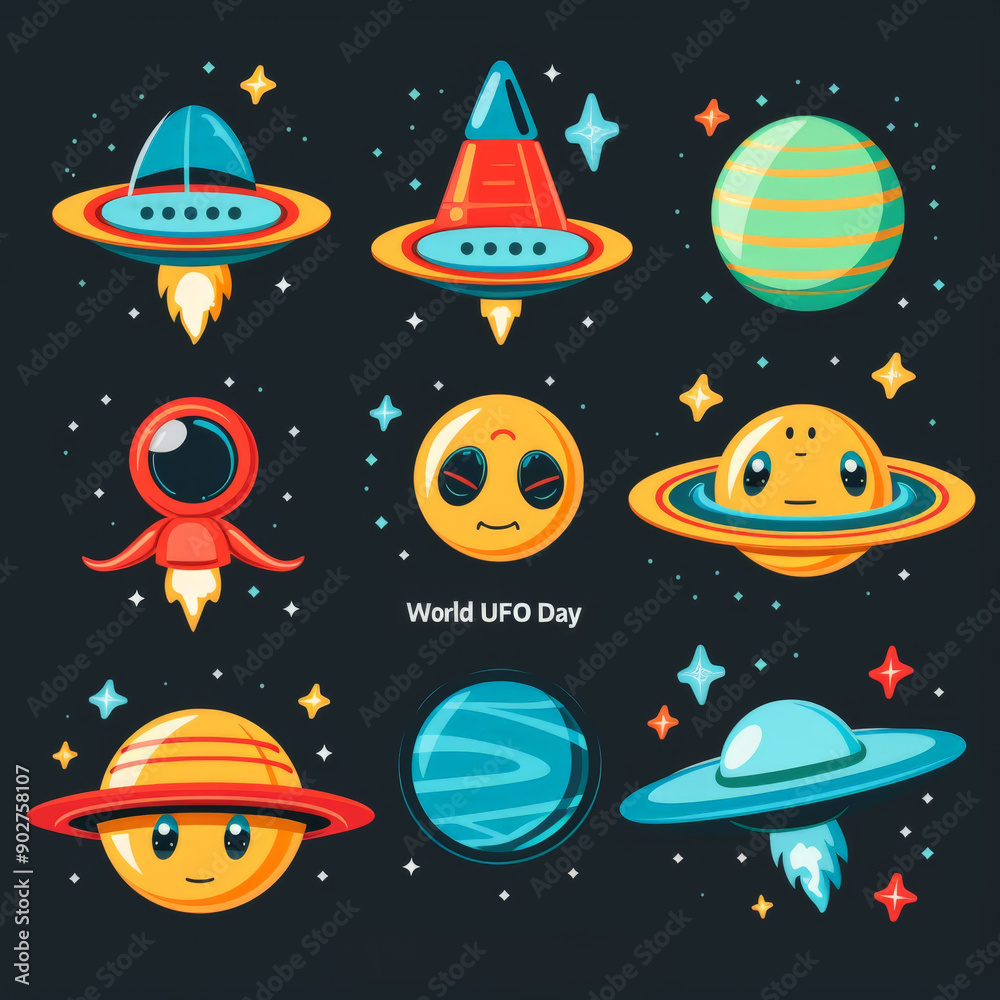Cute World UFO Day Icons Cute World UFO Day Icons