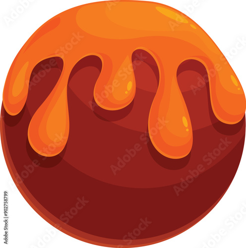 Round chocolate candy with delicious flowing caramel topping