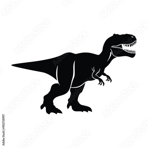 Black and white silhouette of a Tyrannosaurus Rex dinosaur.