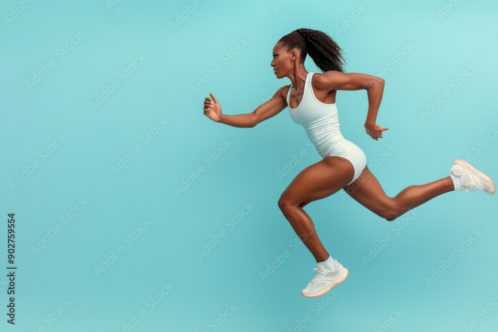 A studio photo of a fit woman running against a colourful background. Running and sports concept. A studio photo of a fit woman running against a colourful background. Running and sports concept.