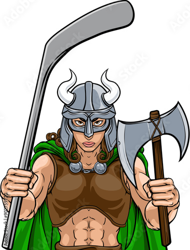 A female viking woman ice hockey sports team cartoon mascot