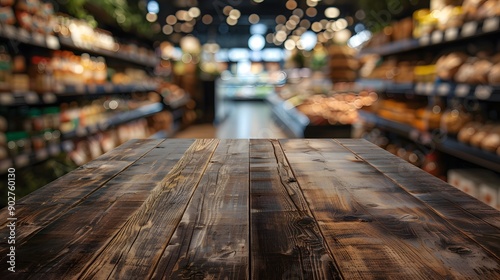 Cozy Workspace. Rustic wooden tabletop in the foreground with a blurred background photo