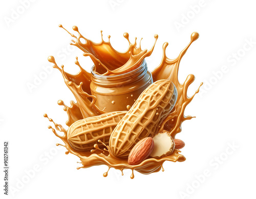 organic real peanut butter splash liquid from jar visualization illustration design isolated on a transparent background