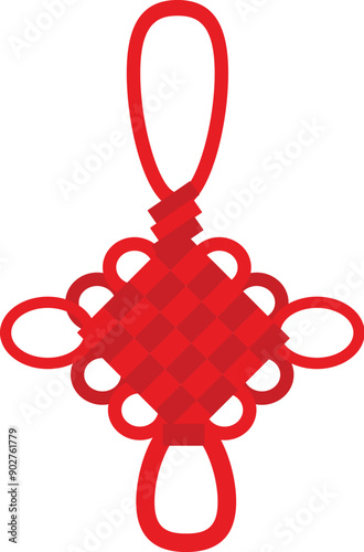 Red decorative knot symbolizing fortune and happiness, traditionally used as a decoration during chinese new year celebrations