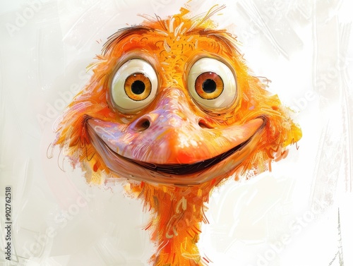 Smiling Cartoon Bird Character With Bright Orange Feathers in a Whimsical Style photo