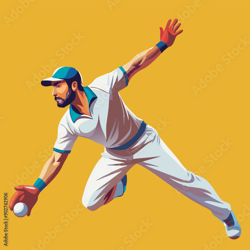 cricket fielder fielding flat vector illustration design