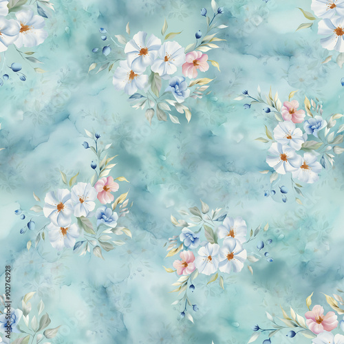 Generated imageflower and Colorfull Flowers background watercolor Textile Design - illustration photo