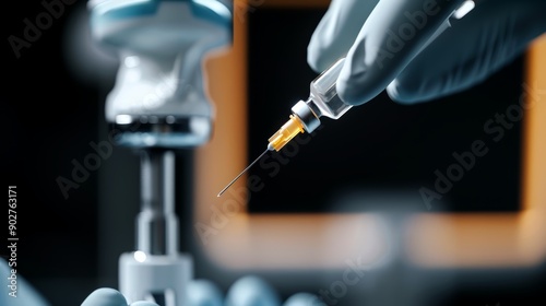 A close-up of a robot administering a painless injection to a patient using a high-tech needle-free device photo