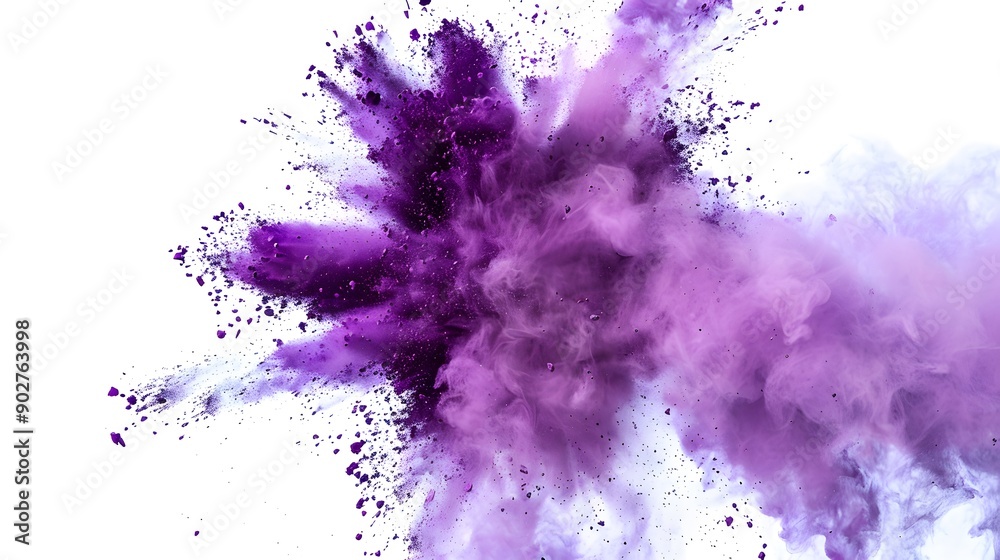 Dynamic purple powder explosion on white background, vibrant purple color palette concept Dynamic purple powder explosion on white background, vibrant purple color palette concept