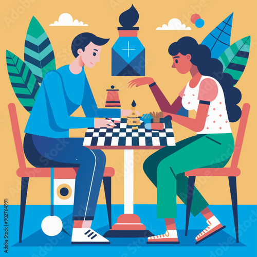 chess playing flat vector illustration design