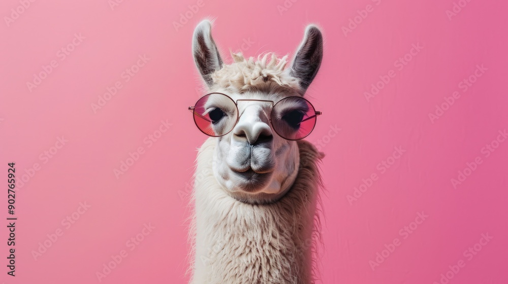 Obraz premium Vibrant digital portrait of a cheerful wild creature, happy face with sun glasses. Cute, close-up of a live mammal for advertising background.