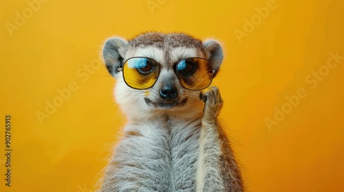 Wallpaper Mural Vibrant digital portrait of a cheerful wild creature, happy face with sun glasses. Cute, close-up of a live mammal for advertising background. Torontodigital.ca